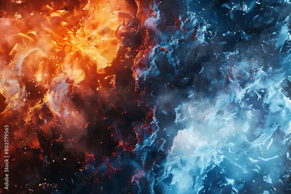 A dynamic clash of fire and ice textures.