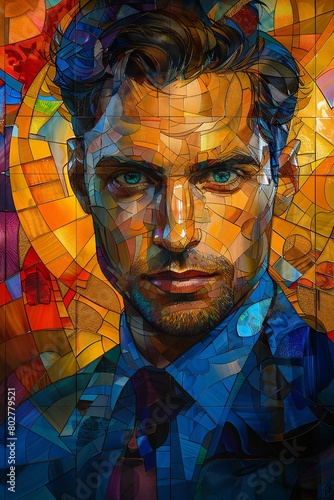 Portrait of a man in stained glass style, Art collage