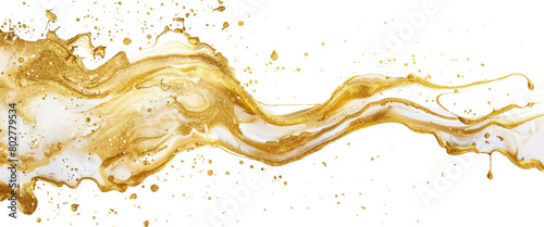 Gold paint splatter on a white background