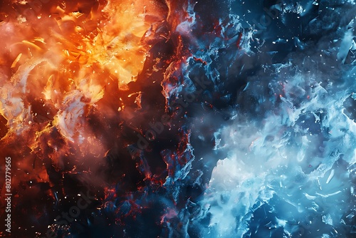 A dynamic clash of fire and ice textures.