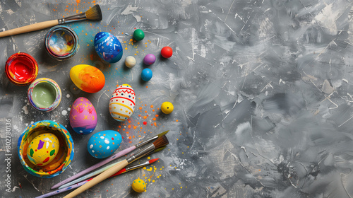 eggs on a table clour red yellow and green brush 