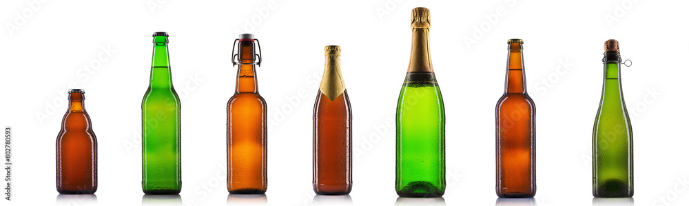 Set of bottle of beer or cider isolated on white background Set of bottle of beer or cider isolated on white background