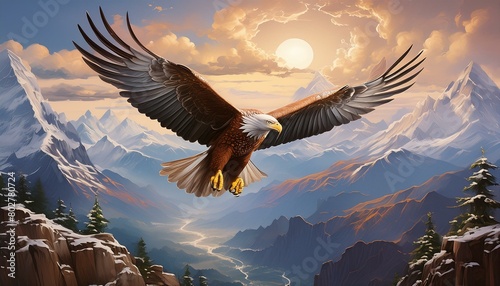  a stunning illustration of a majestic eagle soaring high above a mountain range."