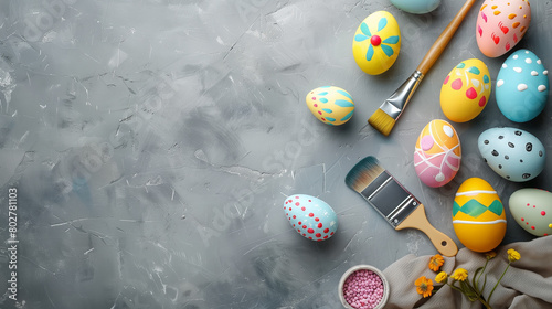 easter eggs on a wooden background printed egg brush 