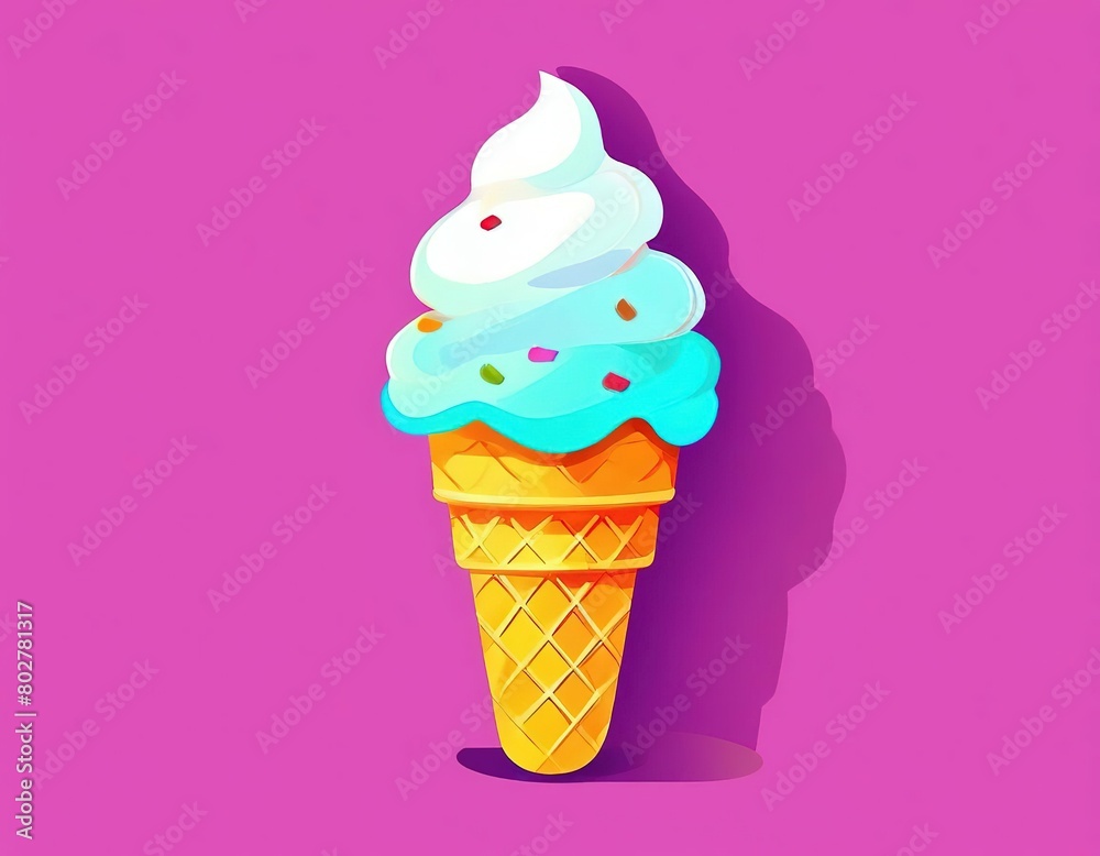 ice cream in a cone on a bright background. summer food. ice cream in a cone on a bright background. summer food.