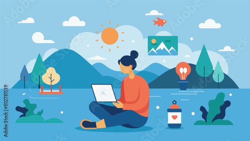 A person sits by the lake surrounded by their artwork reflecting on how their creativity has evolved over the years..