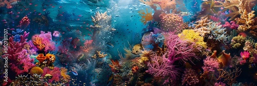 a colorful underwater scene featuring a variety of fish and flowers  including orange  yellow  blue
