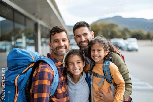 A happy American family returning home from vacation