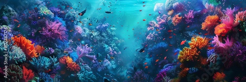 a colorful underwater world with a variety of fish and flowers, including orange, red, and blue var photo