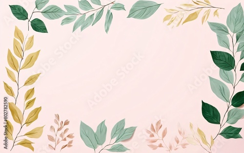 Hand drawn minimalist with leaves pastel color, empty space for text design.