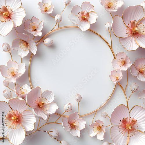 Beautiful template in white  gold  and light pink colors with pink flowers for the occasion of the international mother s day. Perfect for greeting cards or event designs.