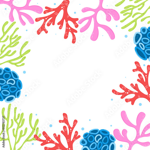 Cute frame border underwater sea life coral tropical plant summer background illustration