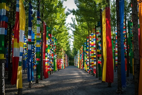 A forest of flags transformed into towering trees. © Ghulam