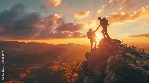 sunset, silhouette, sky, mountain, people, sun, sunrise, hill, landscape, nature, travel, person, clouds, woman, orange, success, hiker, hiking, cloud, love, walking, sport, evening, top, alone
