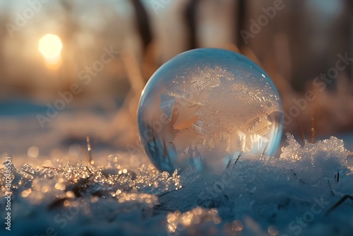 A frosted glass orb surrounded by a halo of morning mist. photo