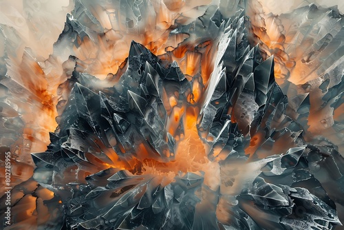 A fusion of molten shapes and cool, crystalline structures.