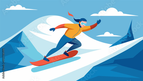 A snowboarder with bipolar disorder deftly carving through a challenging course their adrenaline and passion for the sport fueling their performance.. Vector illustration