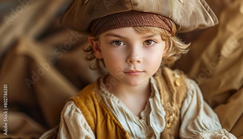 Little boy playing dress up like a pirate 