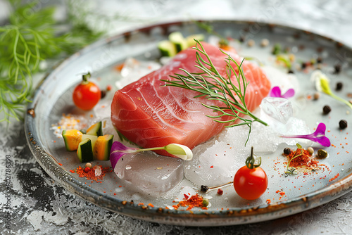 Raw salmon fillet, beautiful food photography style illustration