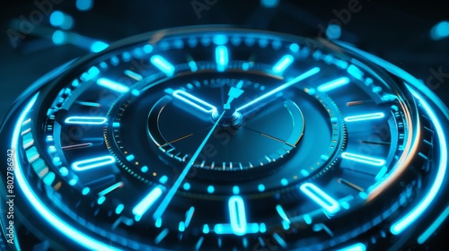 glowing neon lights on the edges of a clock