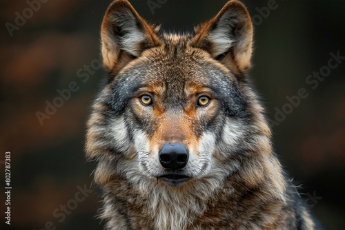 Portrait of a wolf in the forest  close-up