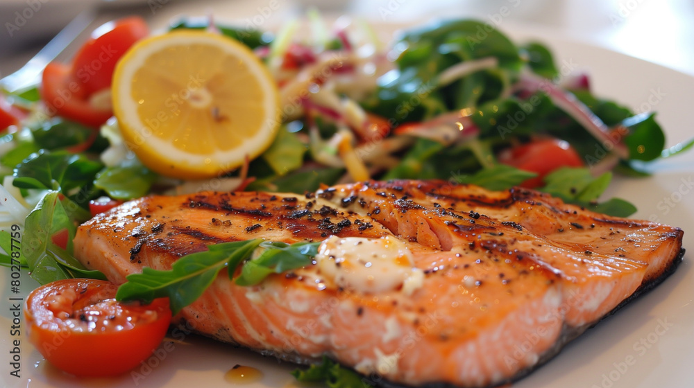 grilled salmon steak with vegetables grilled salmon steak with vegetables