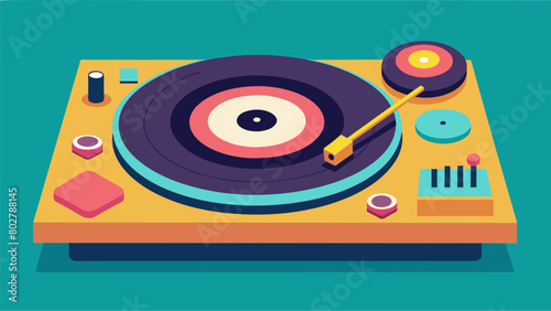 The turntables motor hums as the vinyl spins creating a soothing background noise. Vector illustration