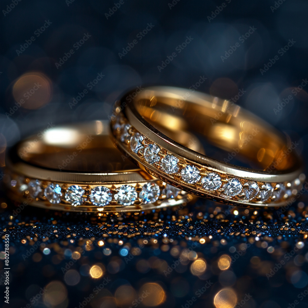 Beautiful wedding rings for the bride and groom on a dark background with highlights Beautiful wedding rings for the bride and groom on a dark background with highlights