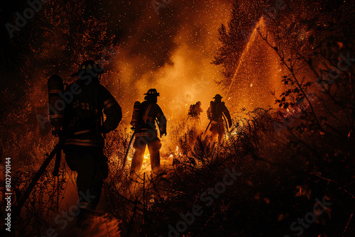 firefighters putting out a fire in the forest