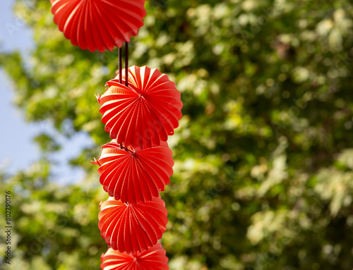 Detail of some red paper lanterns at the April Fair in Seville photo