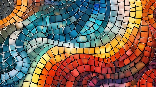 a colorful mosaic tile background featuring a variety of shapes and sizes, including squares, recta photo