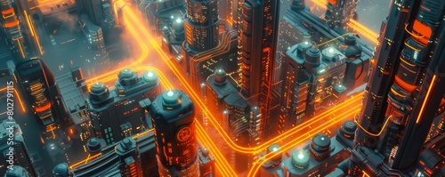 The city of the future with flying cars and advanced buildings.