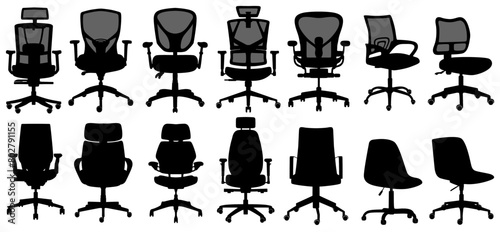 set silhouettes office chair icon. desk chair black design vector illustration