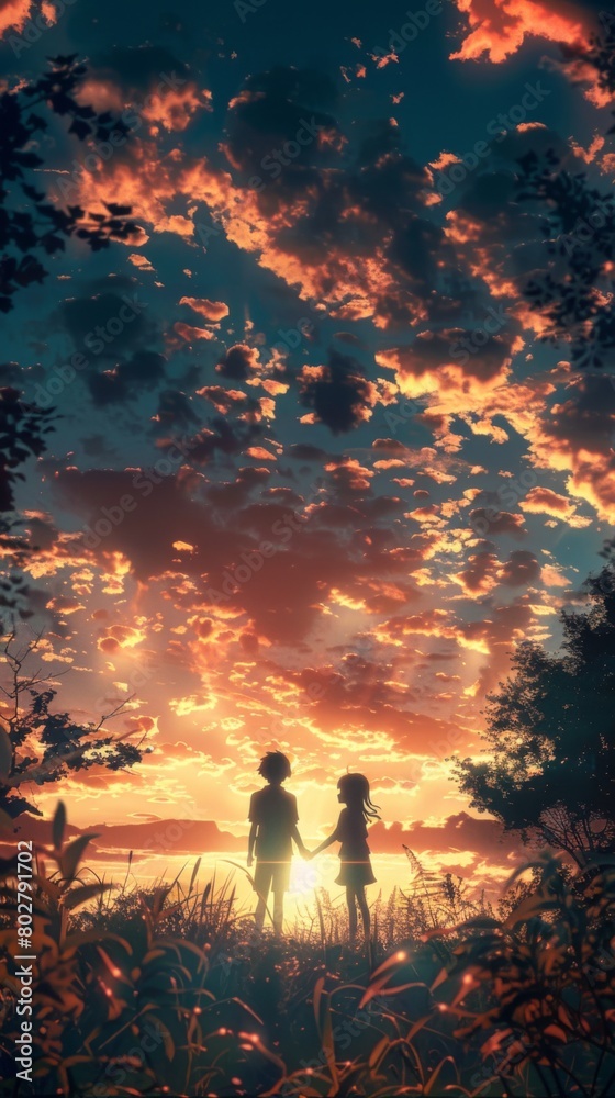 The image shows a beautiful sunset over a field of grass The image shows a beautiful sunset over a field of grass