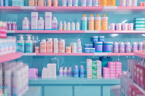 store with colorful shelves and colorful bottles