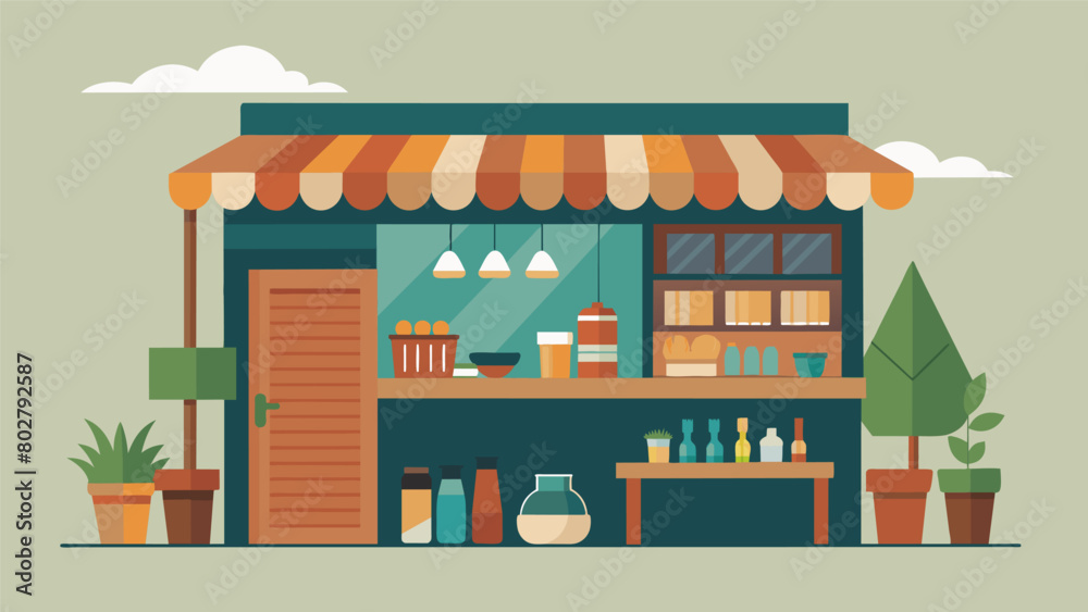 Naklejka premium Rustic and charming these upcycled container shops proudly showcase their ecofriendly and budgetfriendly wares.. Vector illustration