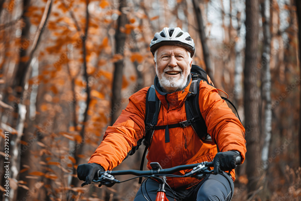 Senior man riding on his bike outdoor in autumn Senior man riding on his bike outdoor in autumn