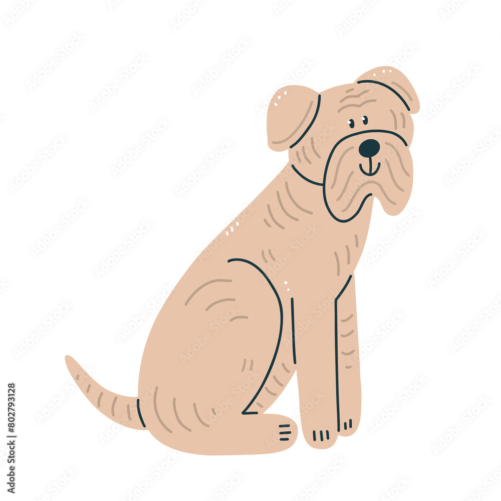 A shar pei breed dog isolated on the background. Cartoon character sitting dog. A shar pei breed dog isolated on the background. Cartoon character sitting dog.
