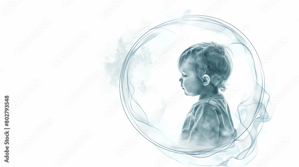Thoughtful child illustration in blue tones Thoughtful child illustration in blue tones
