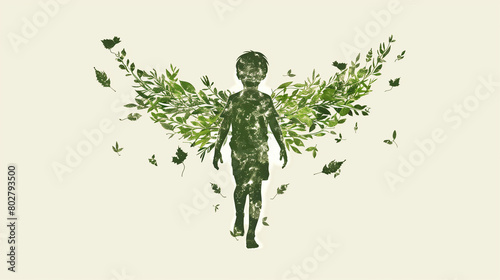 Wallpaper Mural Silhouette of a child with green leaf wings  Torontodigital.ca