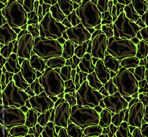 Vector seamless paranormal pattern of green flowing ectoplasm with stones. Plasma with molten rock. Cyber eruption. Texture for fabrics, wrapping paper and wallpaper (ID: 802793795)