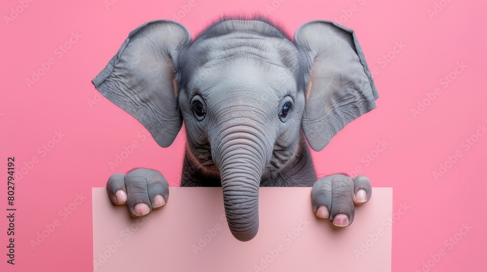 Cute elephant holding a blank white sign