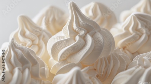 Close up of a bunch of white meringue, perfect for bakery or dessert concepts photo
