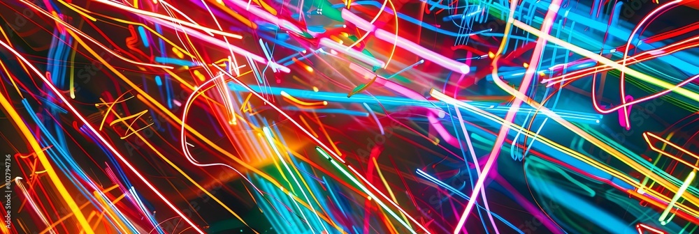 a colorful array of neon lights, including red, green, blue, yellow, and purple, illuminate the sce a colorful array of neon lights, including red, green, blue, yellow, and purple, illuminate the sce