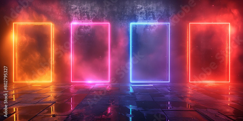 Set realistic isolated neon frames