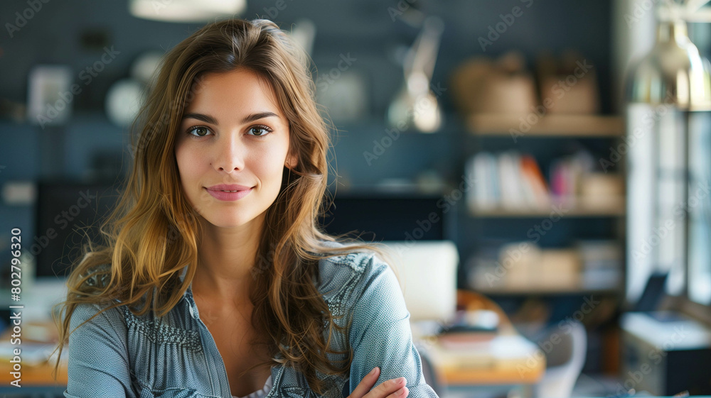 High-quality stock photo, diverse team in background, focus on woman's expression. Ai generated High-quality stock photo, diverse team in background, focus on woman's expression. Ai generated