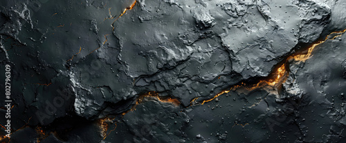 Abstract dark marble texture with golden veins, dark background, top view, banner with copy space area. Created with Ai