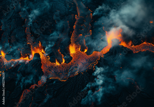 Volcanic Lava Flows Creating Patterns in Smoke 