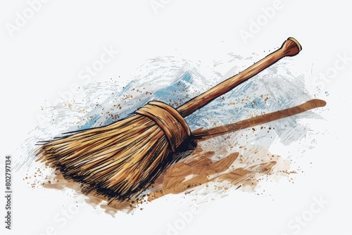 Simple drawing of a broom and a broomstick. Suitable for various design projects © Ева Поликарпова