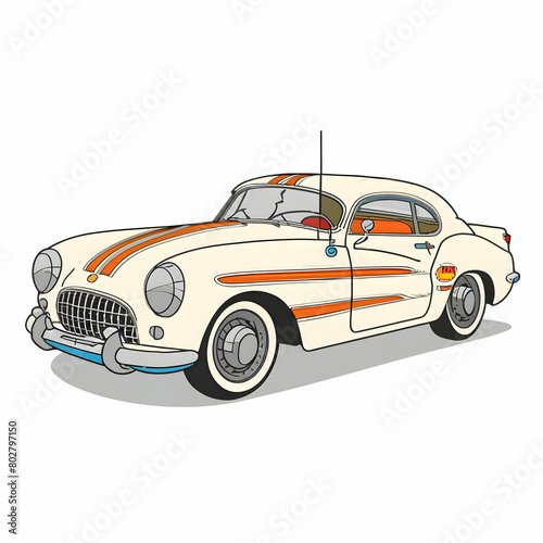 Classic Car Illustration  Old Car Garage